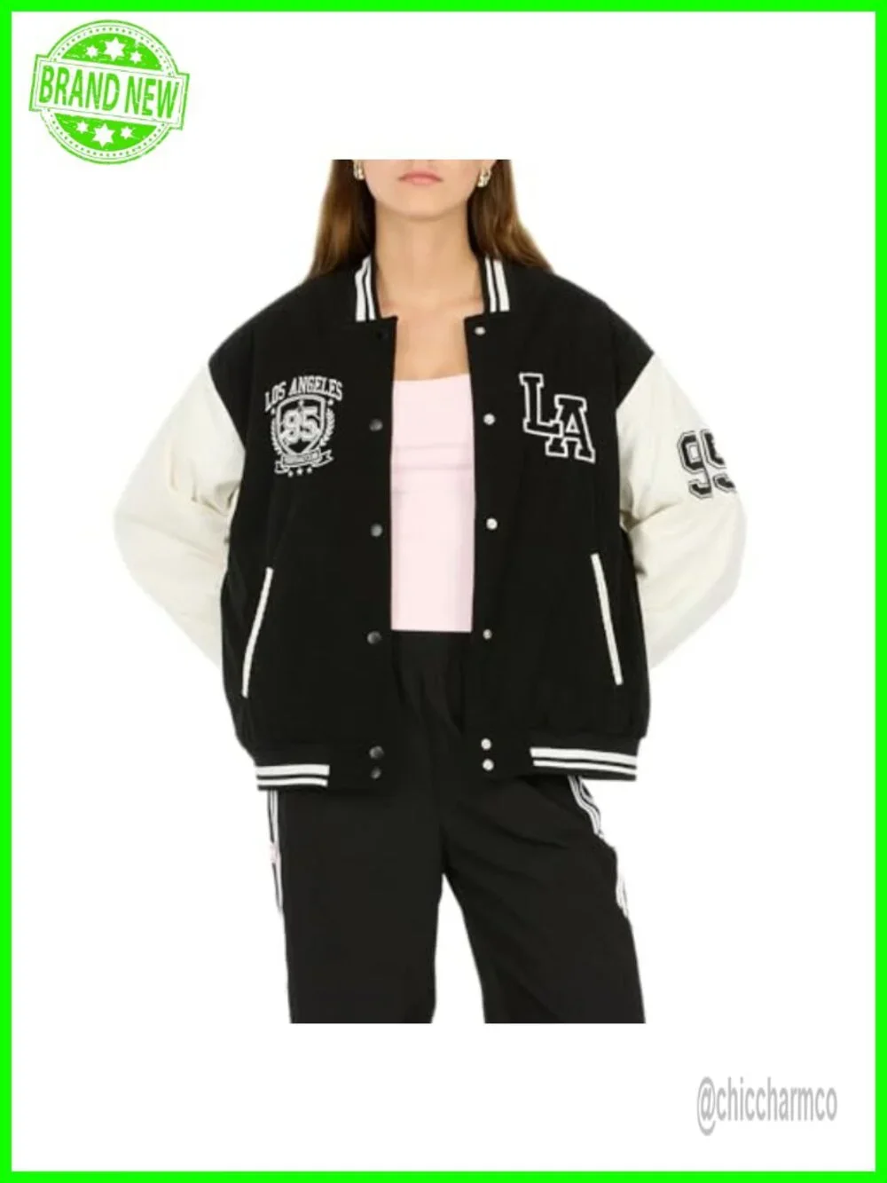 Oversized Corduroy Bomber Jacket Women's Varsity Patches Snap Closure Retro